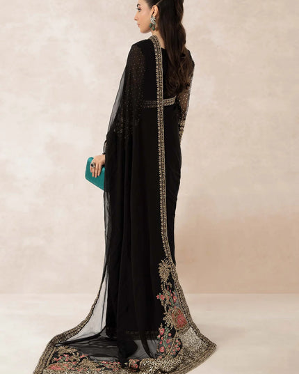 Maria B | Black Embroidered Organza Saree