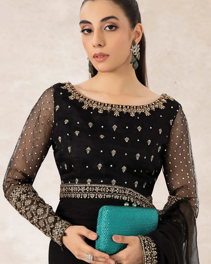 Maria B | Black Embroidered Organza Saree