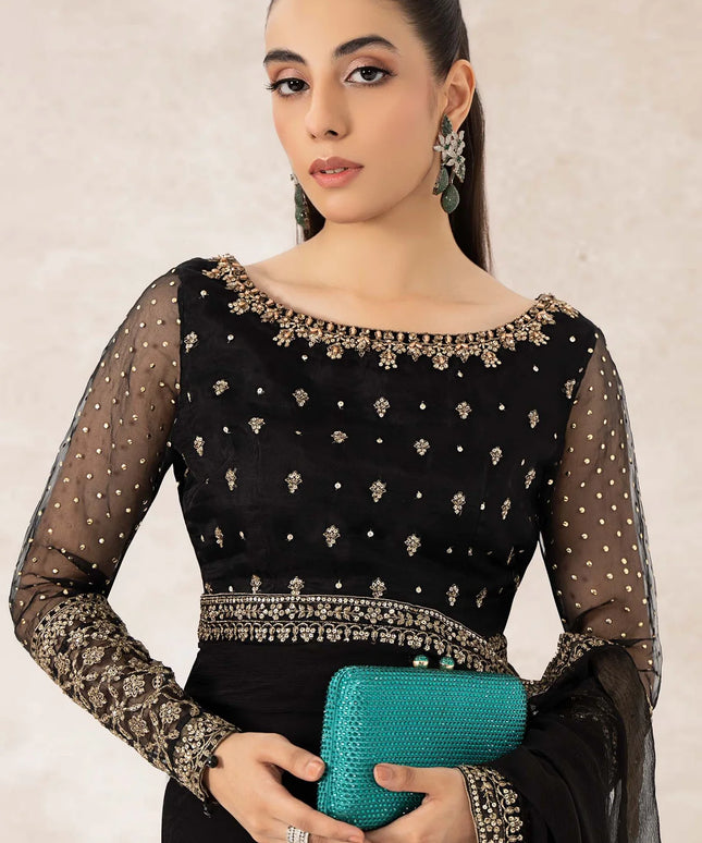 Maria B | Black Embroidered Organza Saree