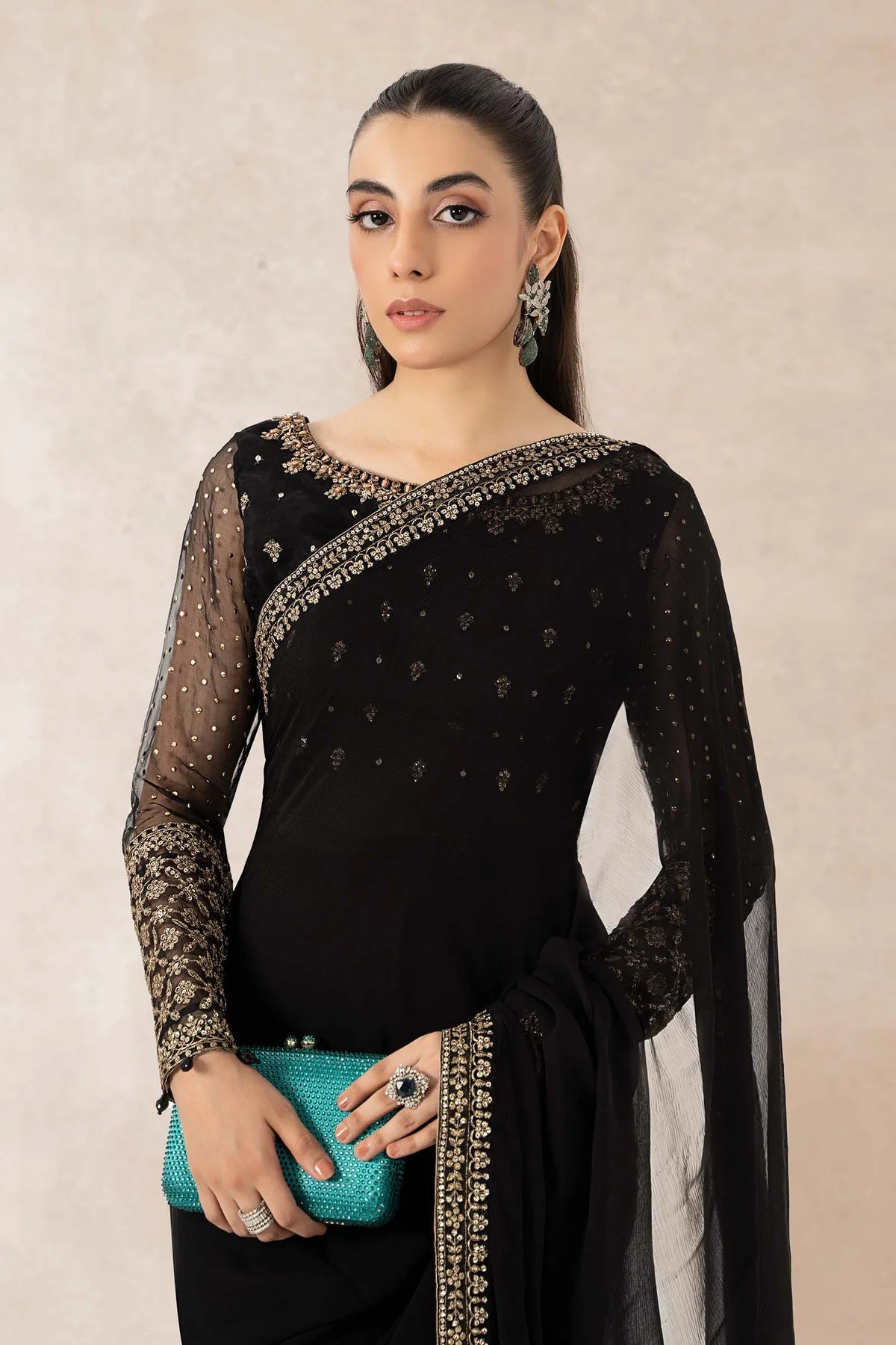 Maria b black saree online