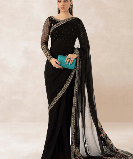 Maria B | Black Embroidered Organza Saree