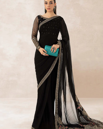 Maria B | Black Embroidered Organza Saree