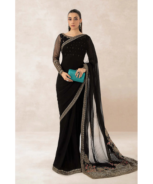 Maria B | Black Embroidered Organza Saree