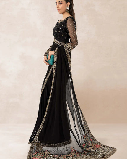 Maria B | Black Embroidered Organza Saree