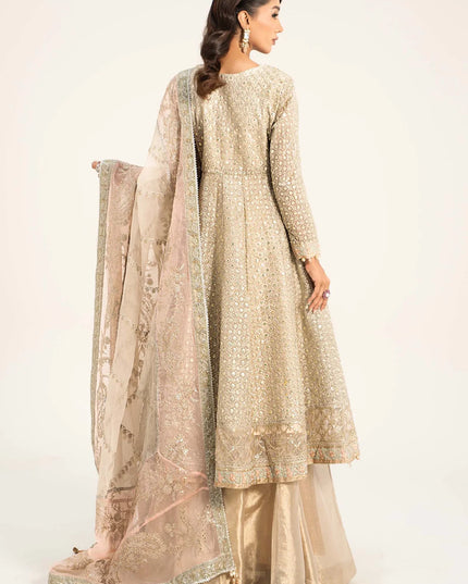 Maria B | Off White Organza Hand Embellished Frock Lehenga