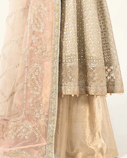 Maria B | Off White Organza Hand Embellished Frock Lehenga