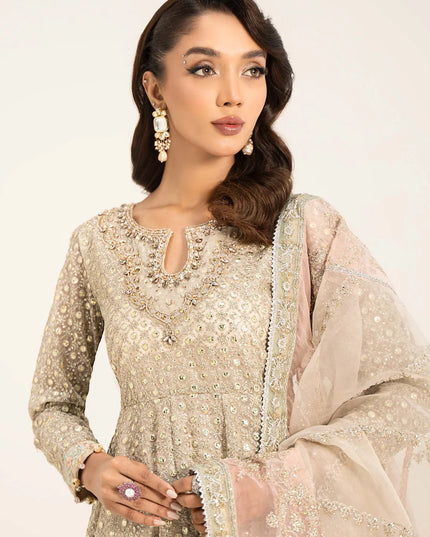 Maria B | Off White Organza Hand Embellished Frock Lehenga