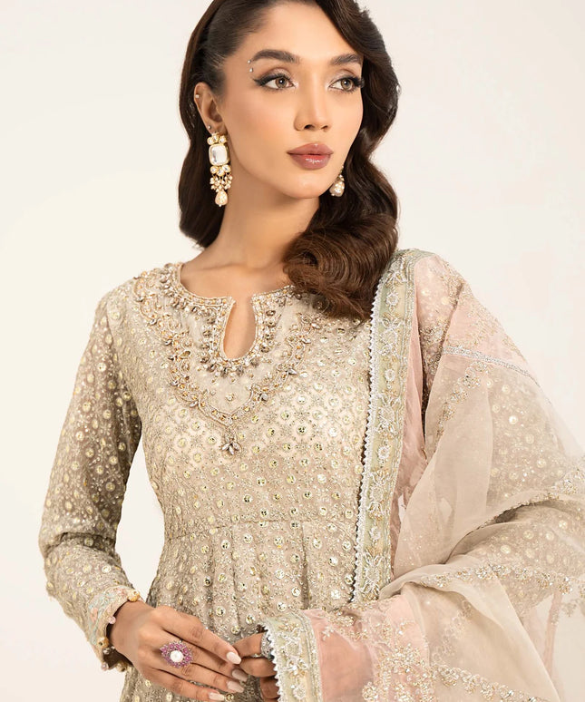 Maria B | Off White Organza Hand Embellished Frock Lehenga