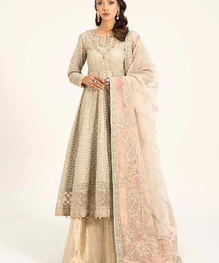 Maria B | Off White Organza Hand Embellished Frock Lehenga