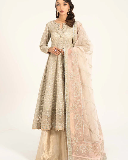 Maria B | Off White Organza Hand Embellished Frock Lehenga