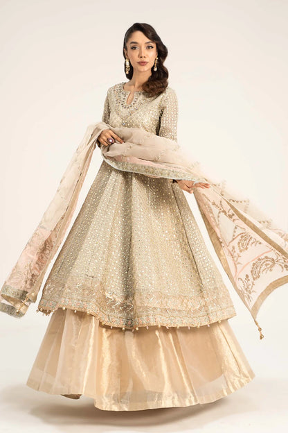 Maria B | Off White Organza Hand Embellished Frock Lehenga
