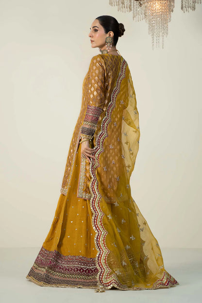 Maria B | Yellow Silk Jacquard Hand Embroidered Sharara