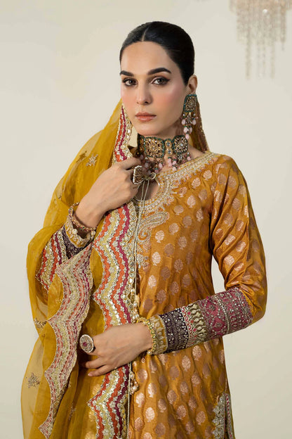 Maria B | Yellow Silk Jacquard Hand Embroidered Sharara