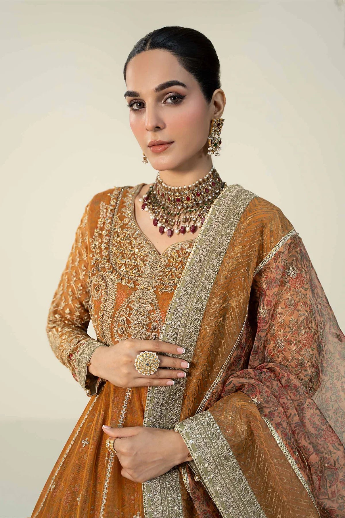 Maria B | Orange Raw Silk Embroidered Sharara