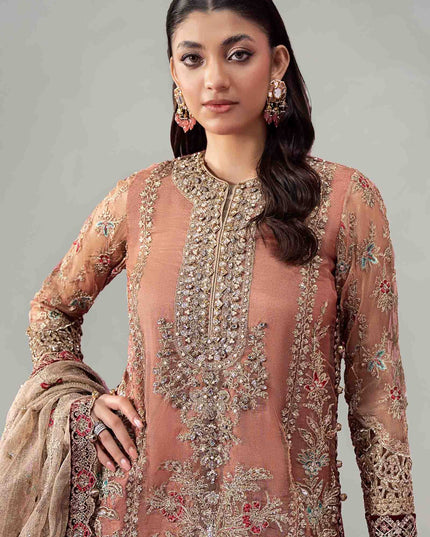 Maria B | Pink Zari Net Embroidered Hand Embellished Gharara
