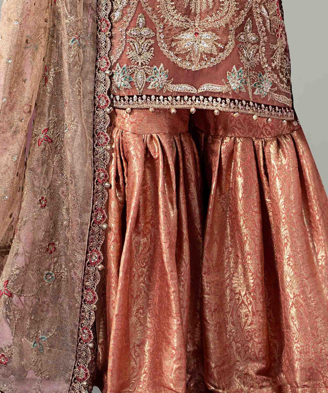 Maria B | Pink Zari Net Embroidered Hand Embellished Gharara