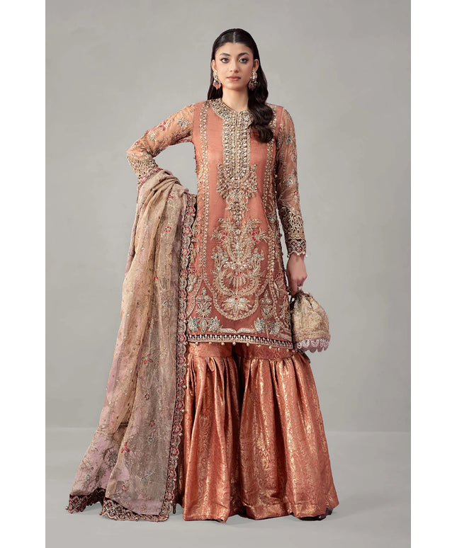 Maria B | Pink Zari Net Embroidered Hand Embellished Gharara