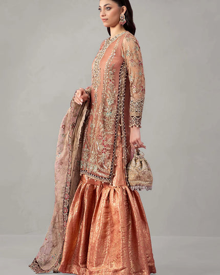Maria B | Pink Zari Net Embroidered Hand Embellished Gharara