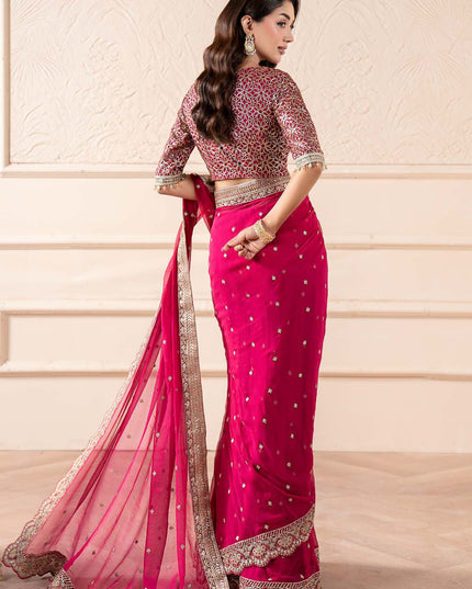 Maria B | Pink Embroidered Embellished Chiffon Saree