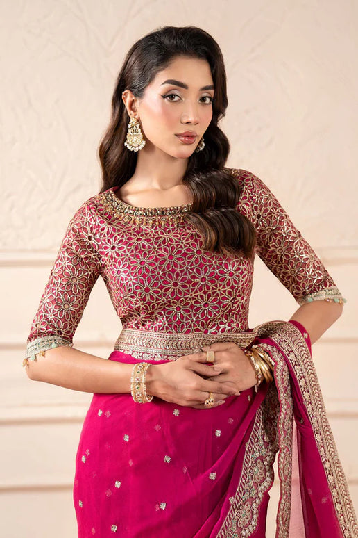 Maria B | Pink Embroidered Embellished Chiffon Saree