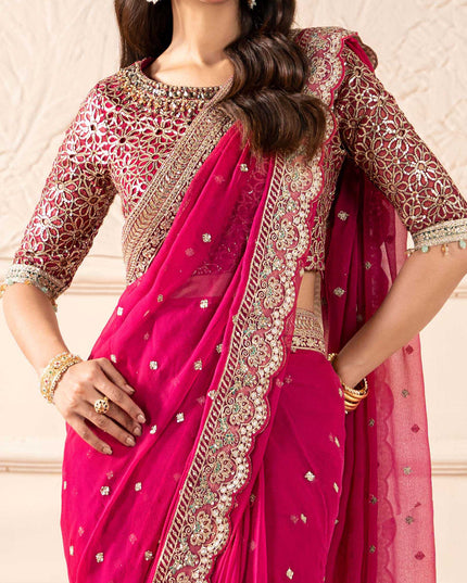 Maria B | Pink Embroidered Embellished Chiffon Saree
