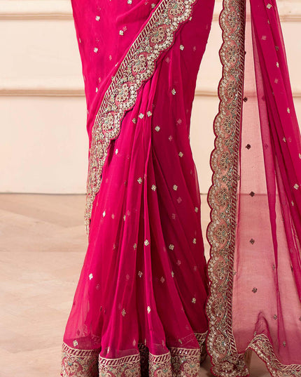 Maria B | Pink Embroidered Embellished Chiffon Saree