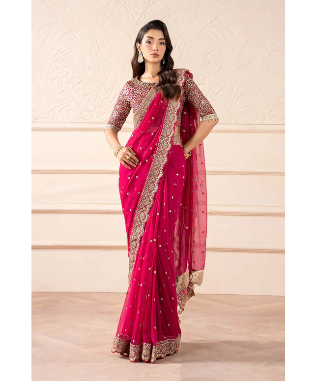 Maria B | Pink Embroidered Embellished Chiffon Saree