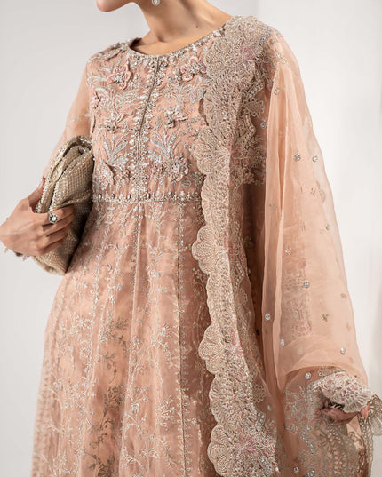 Maria B | Peach Embroidered Organza Suit