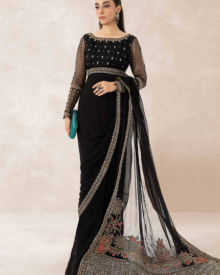 Maria B | Black Embroidered Organza Saree