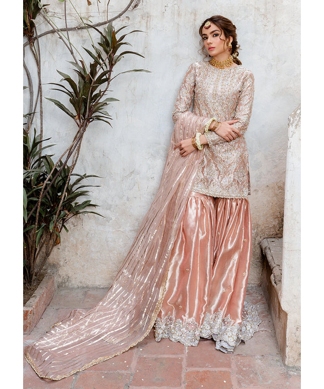 Safa | Light Pink Pure Tissue Hand Embellished Gharara