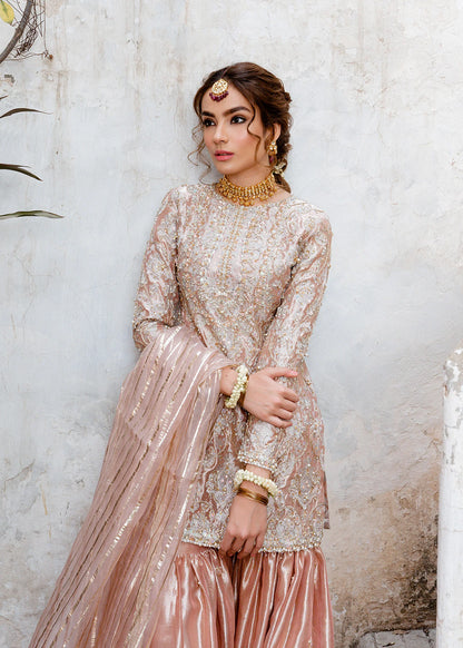 Safa | Light Pink Pure Tissue Hand Embellished Gharara