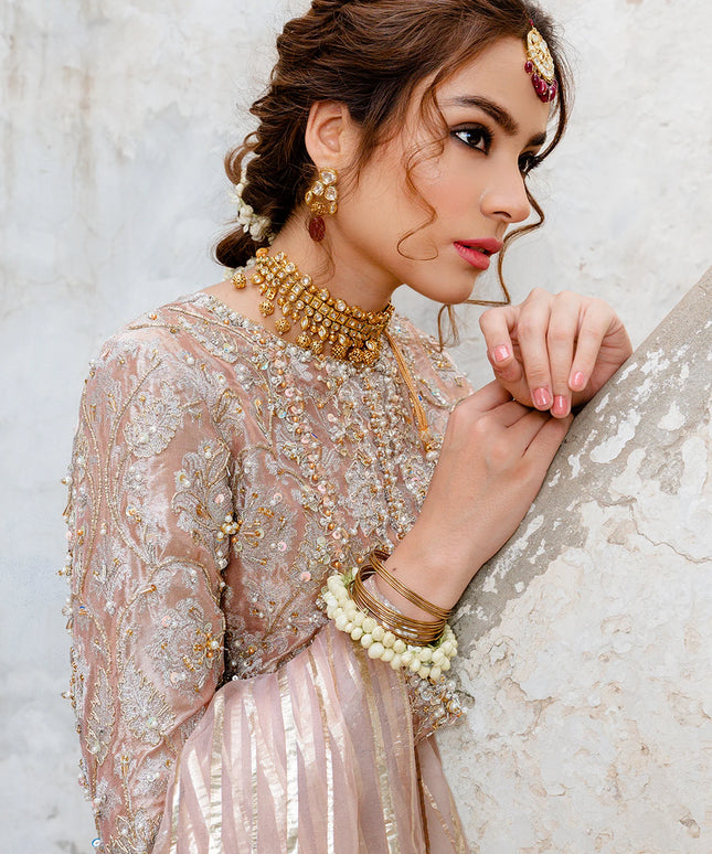 Safa | Light Pink Pure Tissue Hand Embellished Gharara
