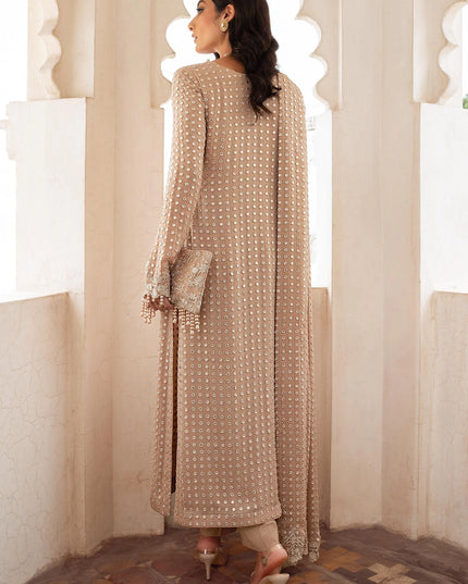 Salina | Beige Chiffon Chikenkari Suit