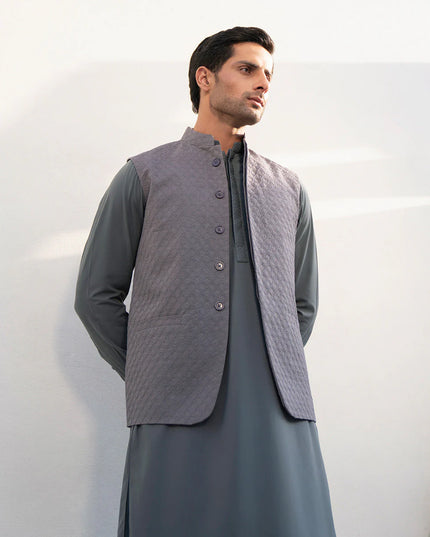 Grey Schiffli Embroidered Waistcoat