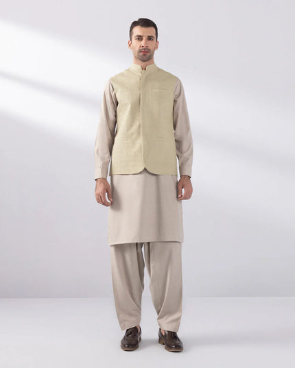 Beige Schiffli Embroidered Waistcoat