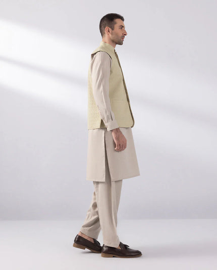 Beige Schiffli Embroidered Waistcoat