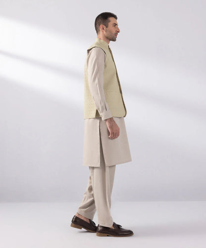 Beige Schiffli Embroidered Waistcoat