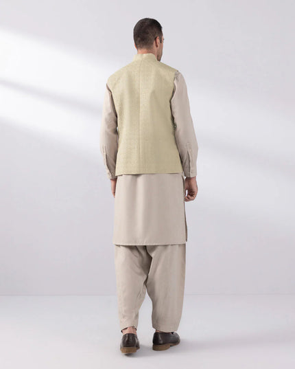 Beige Schiffli Embroidered Waistcoat