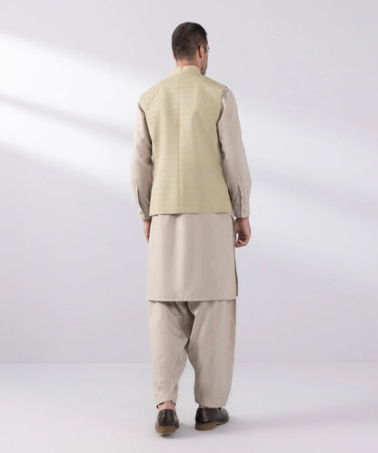 Beige Schiffli Embroidered Waistcoat