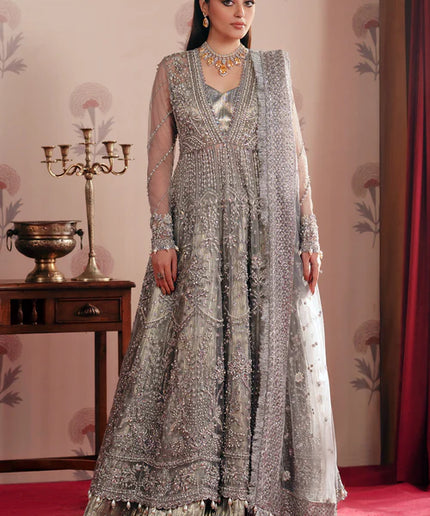 Shahana | Grey Net Hand Embellished Embroidered Peshwas