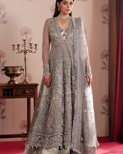Shahana | Grey Net Hand Embellished Embroidered Peshwas