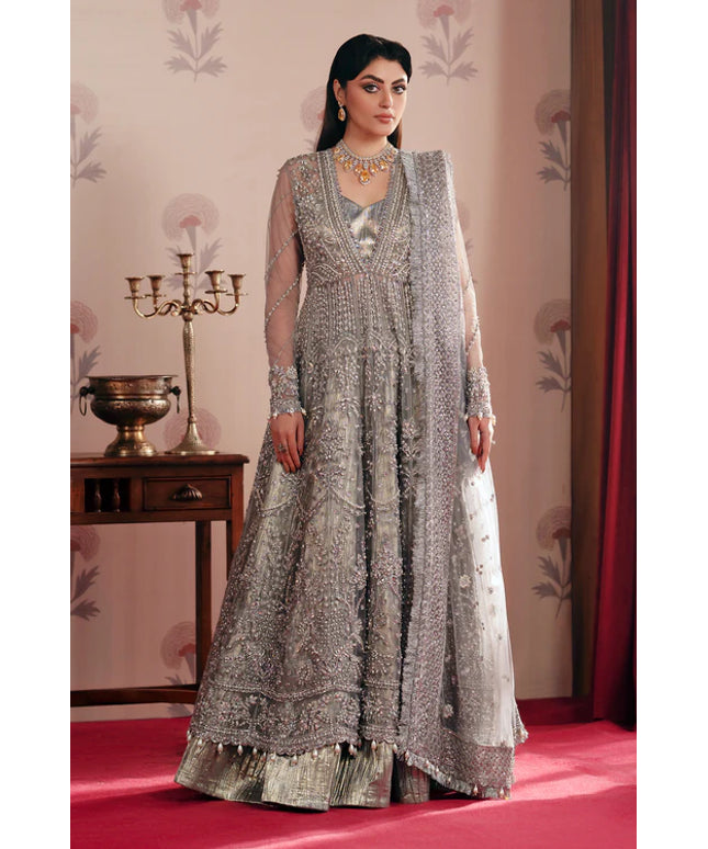 Shahana | Grey Net Hand Embellished Embroidered Peshwas