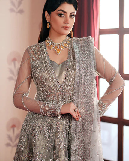 Shahana | Grey Net Hand Embellished Embroidered Peshwas