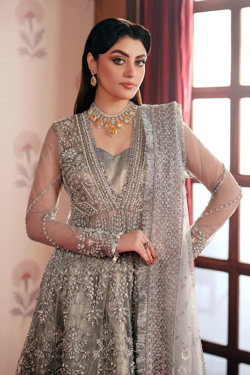 Shahana | Grey Net Hand Embellished Embroidered Peshwas