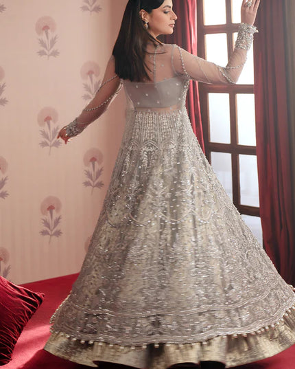 Shahana | Grey Net Hand Embellished Embroidered Peshwas