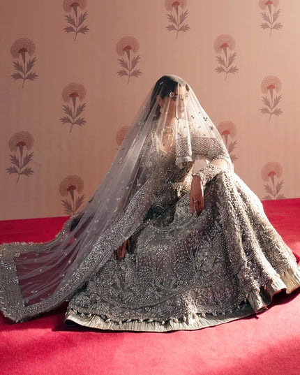 Shahana | Grey Net Hand Embellished Embroidered Peshwas