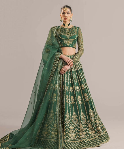 Shahul | Green Organza Embroidered Hand Embellished Lehenga