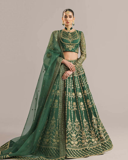 Shahul | Green Organza Embroidered Hand Embellished Lehenga