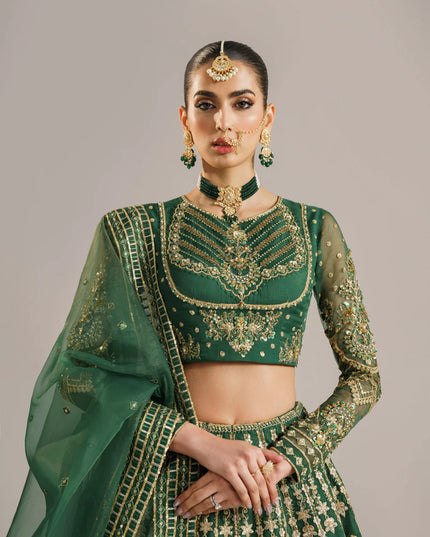 Shahul | Green Organza Embroidered Hand Embellished Lehenga