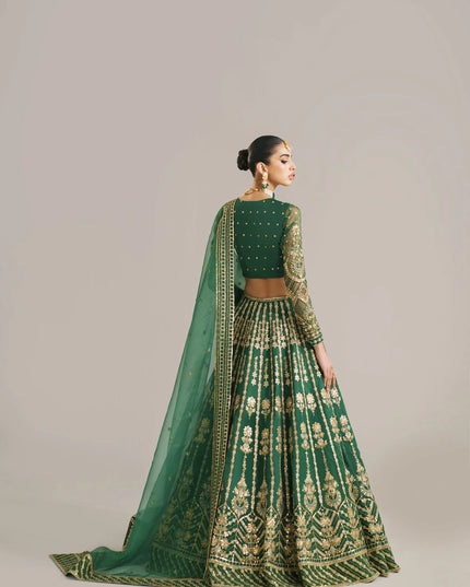 Shahul | Green Organza Embroidered Hand Embellished Lehenga